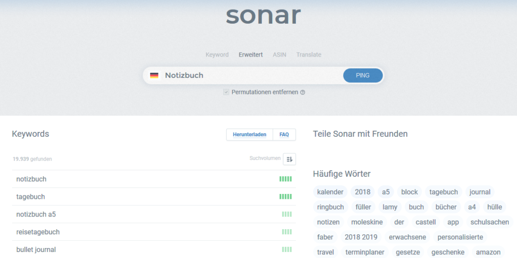 sonar amazon keyword tool