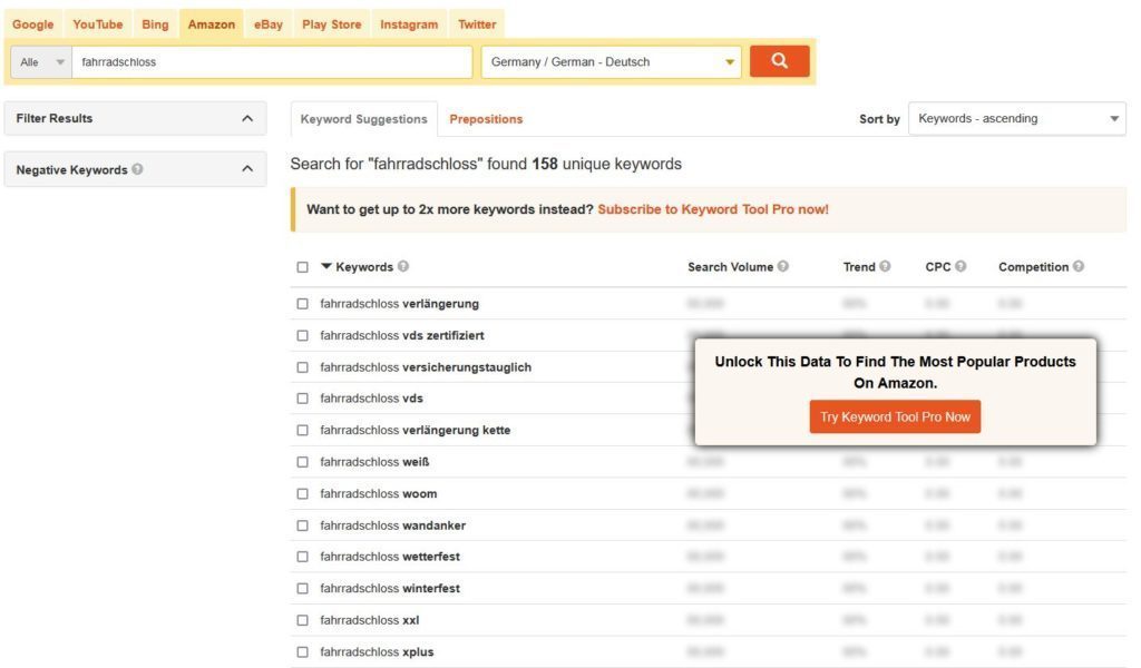 Amazon Recherche Keywords Tool